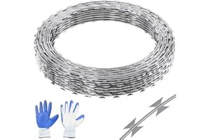 VEVOR Razor Wires, 98 ft Razor Barbed Wire, 2 Rolls Razor Wire Fencing Razor Fence, Razor Ribbon Barbed Galvanized Fence, Rol