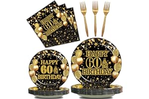 Kepeel 96Pcs 60th Birthday Party Tableware Set, Back in 1965 Birthday Party Decorations Supplies for Men Women Cheers to 60 Years Disposable Paper Plates Napkins Forks Favors, Serve 24