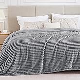 BEDELITE Blankets Queen Size for Bed, 300GSM Soft & Warm Fleece Blanket, Decorative and Giftable Striped Grey Blankets for Women, Men, 90"x90"