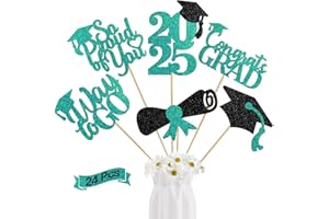 TTDQ 24Pcs Graduation Centerpieces for Tables 2025 Graduation Centerpiece Sticks Class of 2025 Sticks for Grad Table Decorations Conngrats Decorations Teal