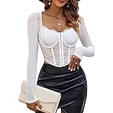 Avidlove Women Mesh Top Lace Crop Top Long Sleeve Sheer Blouse Y2K Mesh Shirts Sexy Going Out Tops Club Outfits