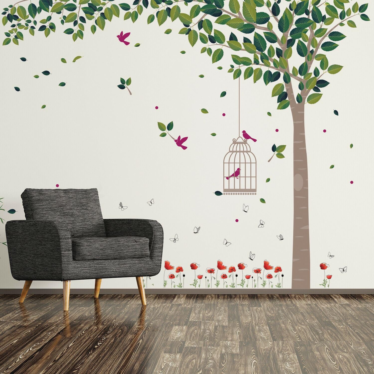 Wallflexi Wall Stickers Spring Garden Murals Decals Art Living Room Nursery School Restaurant Hotel Cafe Office Décor Home Decoration, PVC, Multi-Colour, 90 x 60 x 0.03 cm