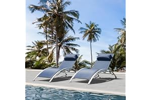 DOMI OUTDOOR LIVING Domi Pool Lounge Chairs Set of 2, Adjustable Aluminum Outdoor Chaise Lounge Chairs, All Weather for Deck Lawn Poolside Backyard -Blue Textilene