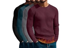 August Alley 4 Pack Men's Cotton Thermal Long Sleeve Shirts Ribbed Crew Neck Tops Slim Fit Undershirts Fall Winter Base Layer