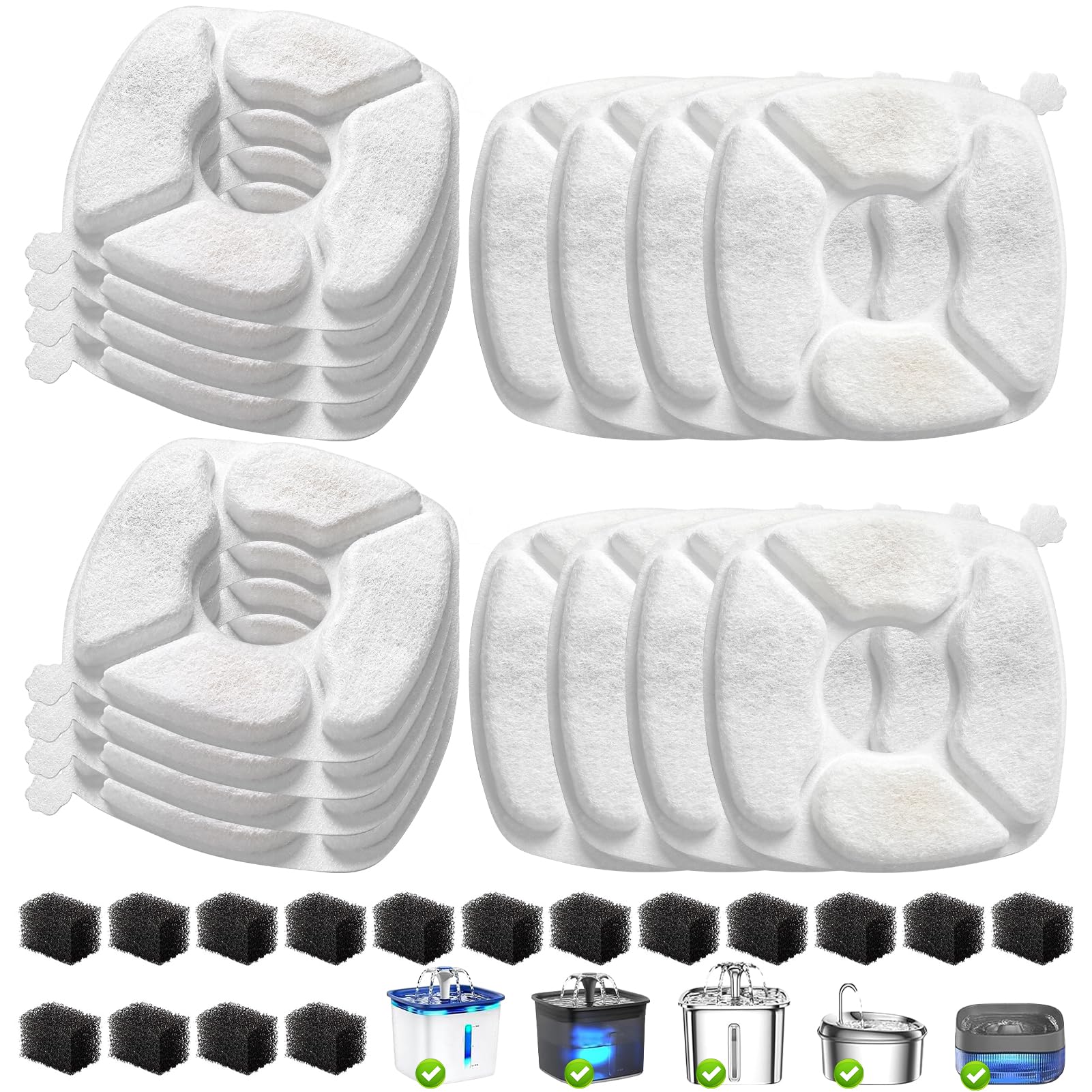 Photo 1 of 32 Pcs Cat Water Fountain Replacement Filters-16 Pack Cat Fountain Filters with 16 Pack Sponges, Enhanced Compatibility Pet Fountain Filter Fit for 95oz/2.8L 135oz/4L 67oz/2L Pet Drinking Fountain