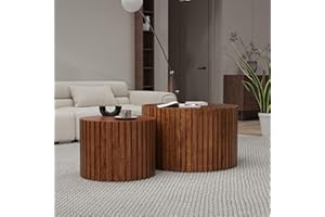 YYZIWYUN Nesting Coffee Tables Set of 2 Wooden Round Coffee Table Circle Nesting Table Space-Saving Design Modern Coffee Table Round Accent Tables Set for Living Room Bedroom Office (Brown B D18.9+D15)