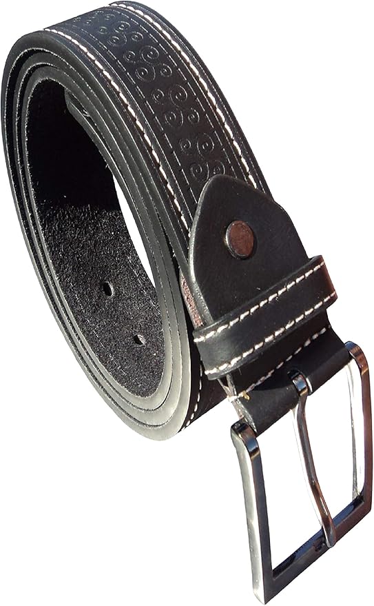 Men's Leather Jeans Belt, Contrast Stitched, Patterned Finish, 1.5