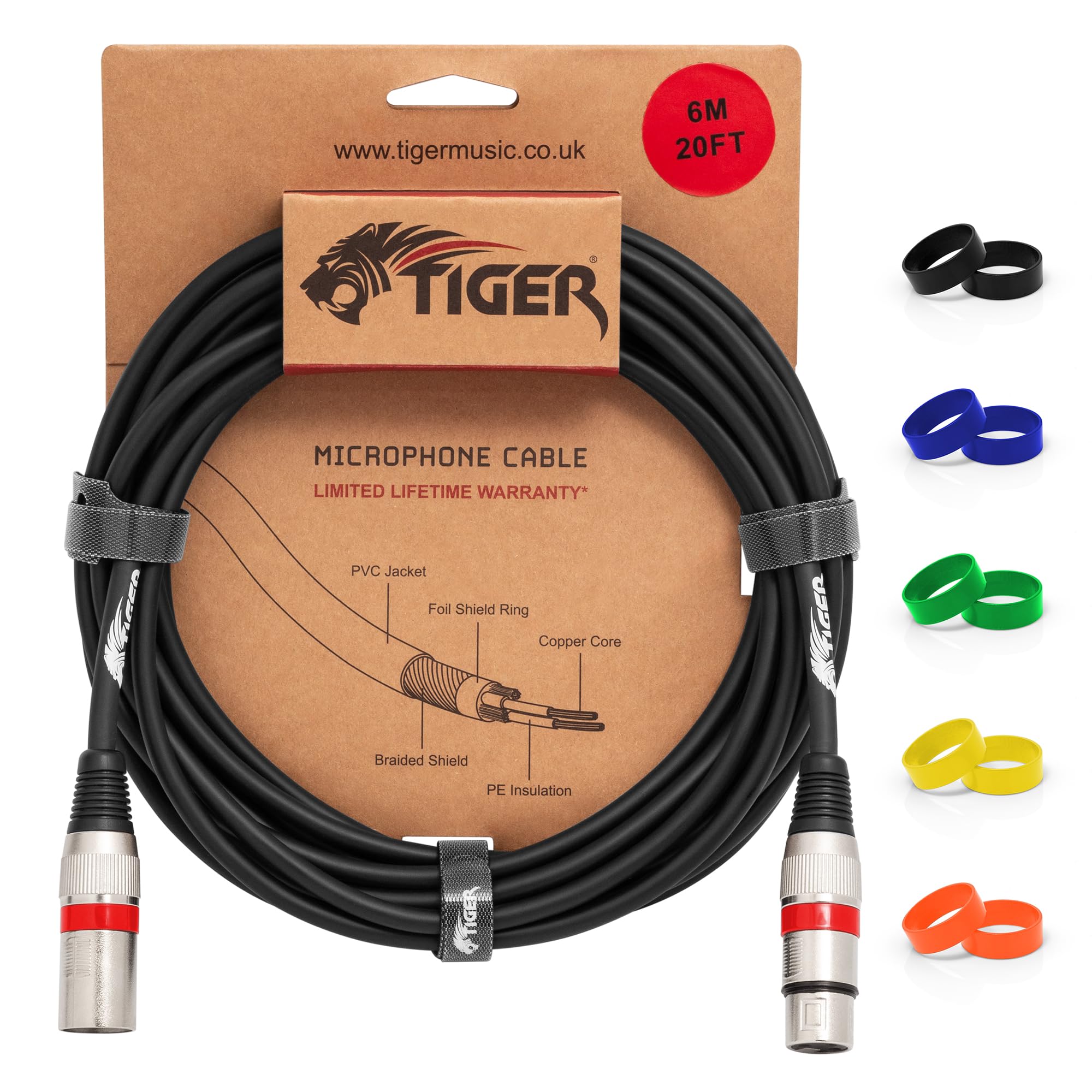 Tiger MIC4-06 Microphone Cable - XLR-m to XLR-f - 6 metres (20 feet)