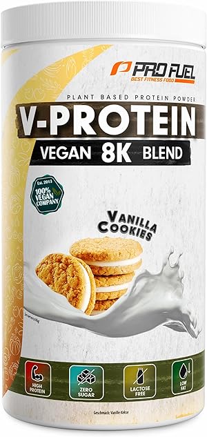 Vegan Protein – VANILLE - V-Protein 8K Blend - unglaublich lecker & cremig - mit Protein aus Sonnenblume, Reis, Erbse, Hanf, Kürbis uvm. - pflanzliches Proteinpulver mit 80% Eiweiß