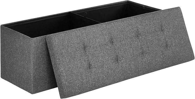 MAZIE Collezione - Cassapanca, Pouf Contenitore, Poggiapiedi Pieghevole da 38 x 110 x 38 cm, Ottomano, Portante 300 kg, per Soggiorno, Camera da Letto, Entrata, Grigio Scuro LSF77K