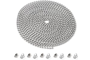 GZXUNFA 197 Inch Beaded Ball Pull Chain Extension Roller Shade Bead Chain Extende, Great Pulling Force Stainless Steel with 10 Connectors (4.5mm, Silver)