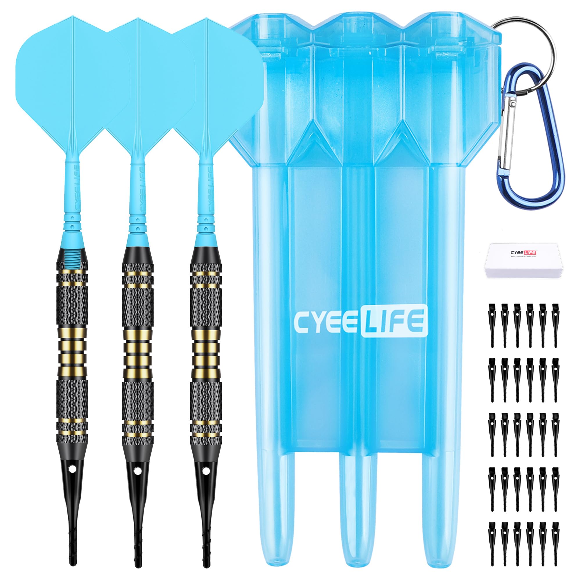 CyeeLife Darts Plastic Tip - Professional Soft Tip Darts Set 18 Grams with Carry case and 30 Extra Dart Tips for Electronic Dart Board (Blue)