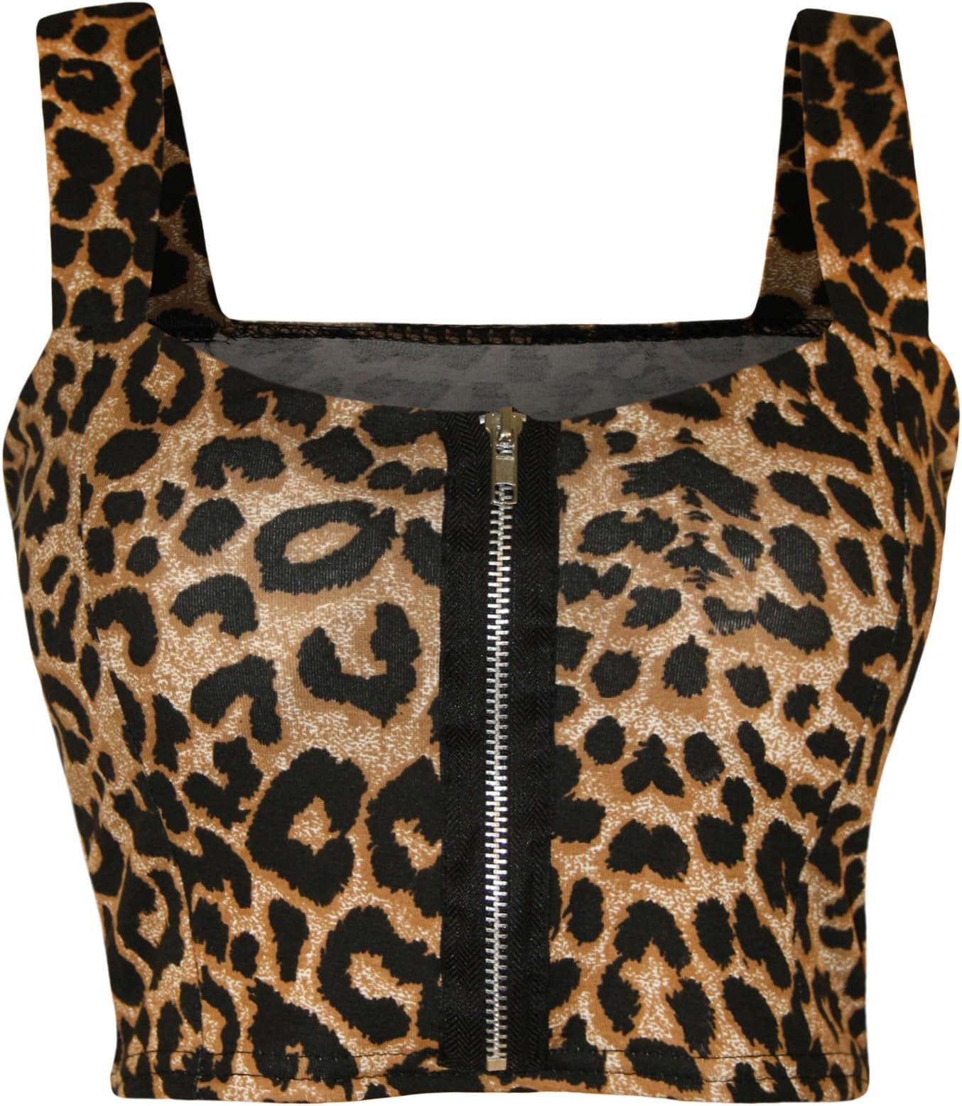 New Ladies Womens Printed Wet Look Bralet Faux Leather Bandeau PU Crop Strap Zip Bra TOP UK 8-14