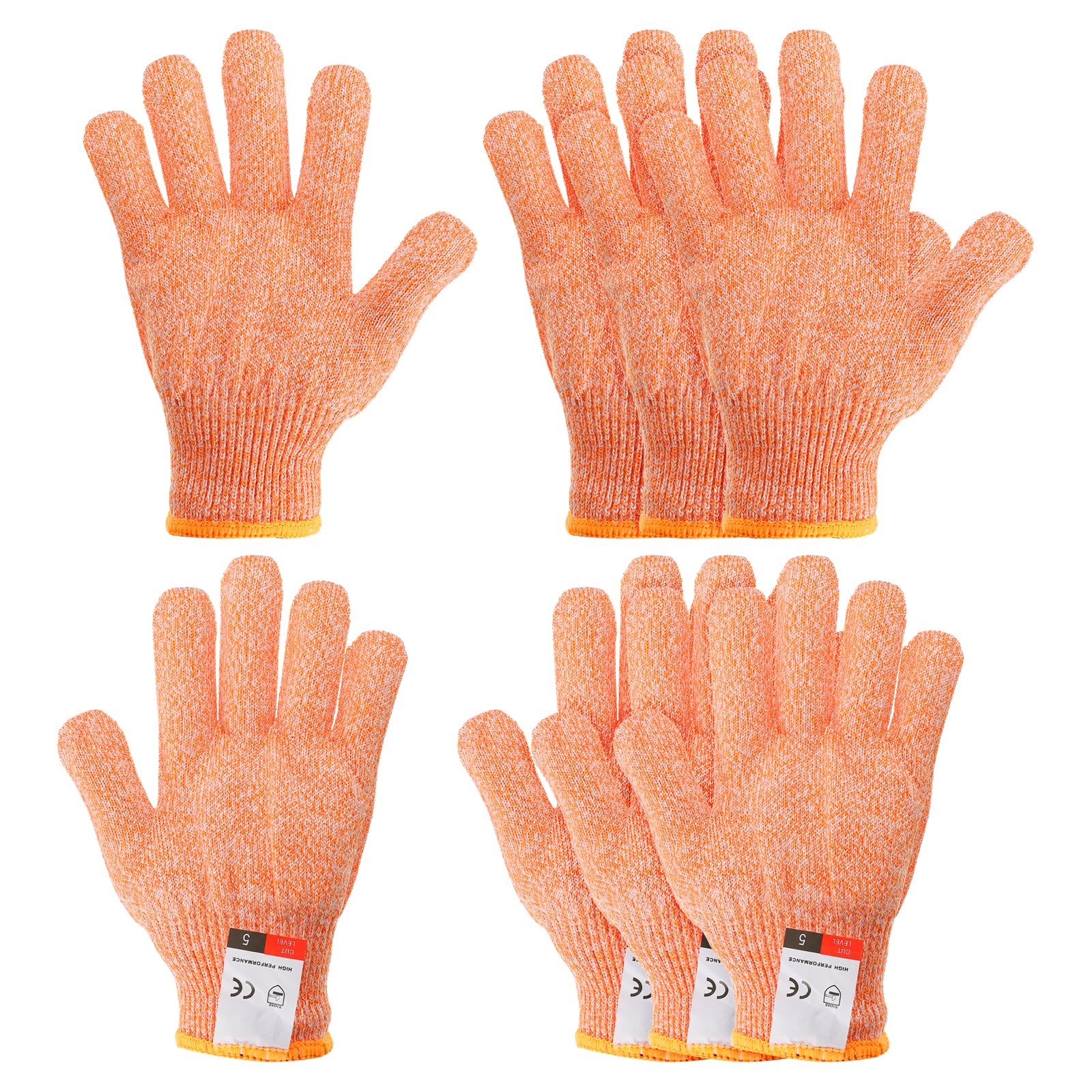 PATIKIL Cut Resistant Gloves, 4 Pair Level 5 Protection Anti Cutting Gloves for Kitchen Wood Carving Working, Extra Large, Orange
