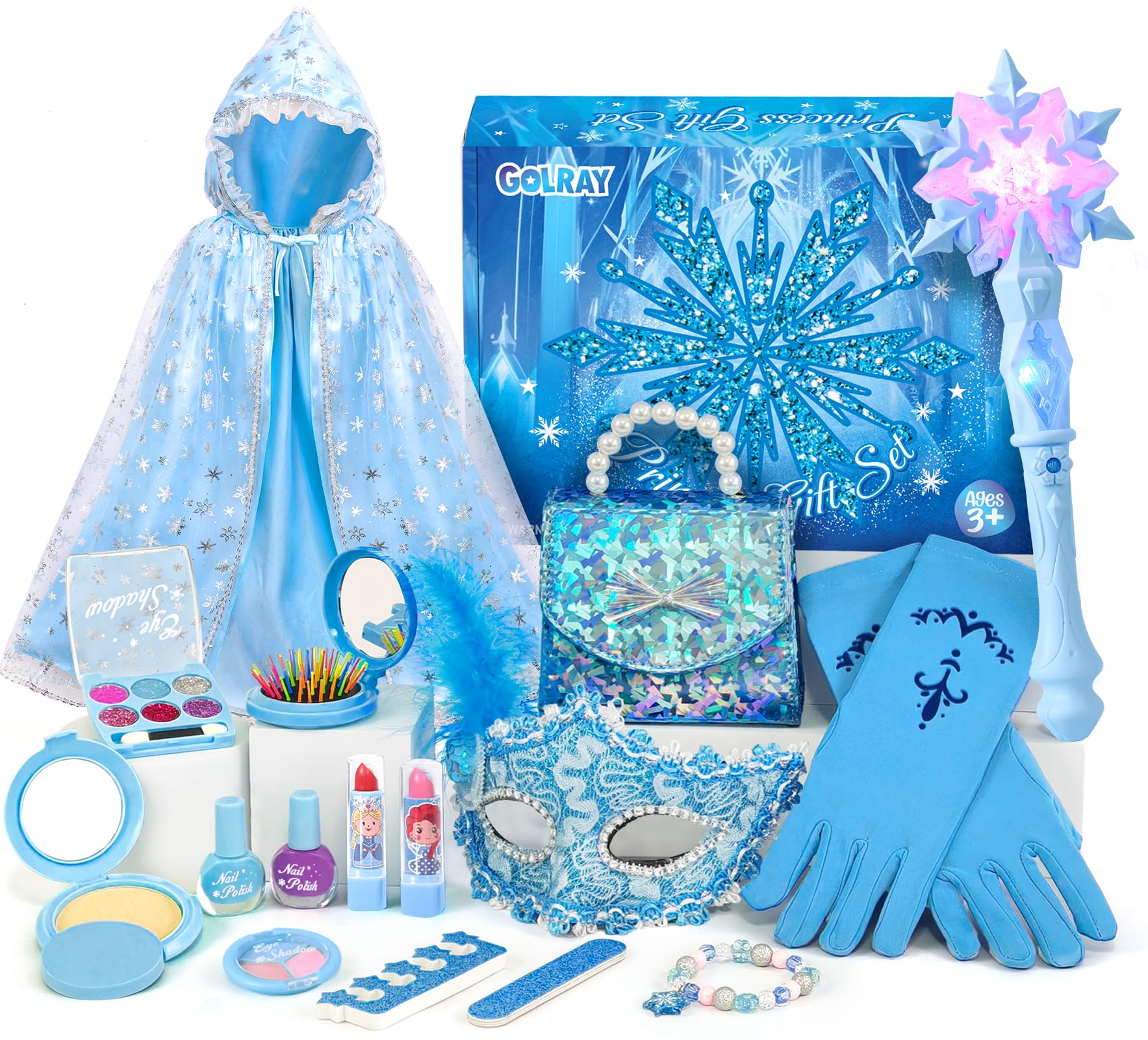 G.C Frozen Toys Gifts for Girls 3 4 5 6 7 8 Years, Kids Make up & Dress up Set with Princess Cape Handbag Peelable Nail Polish Magic Wand, Birthday Gift Toys for Girls Toddlers Age 3 4 5 6 7 8