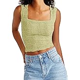 Labolliy Women Square Neck Crop Tank Tops Sleeveless Wide Strappy Lettuce Trim Going-Out Cami Vest Tops
