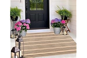 BUAGETUP Outdoor Rug 3'x 5',Tan Striped Washable Area Rug Hand-Woven Cotton Washable Rug Machine Washable Indoor/Outdoor Area Rug Floor Mat for Farmhouse Living Room Bedroom