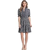 London Times Womens Dress Easy Feminine Versatile Smocked Waist Ruffle Neckline