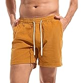 AMY COULEE Men's Cotton Corduroy Shorts, 5.5 Inch Elastic Waist Drawstring Vintage Casual Shorts with Pockets