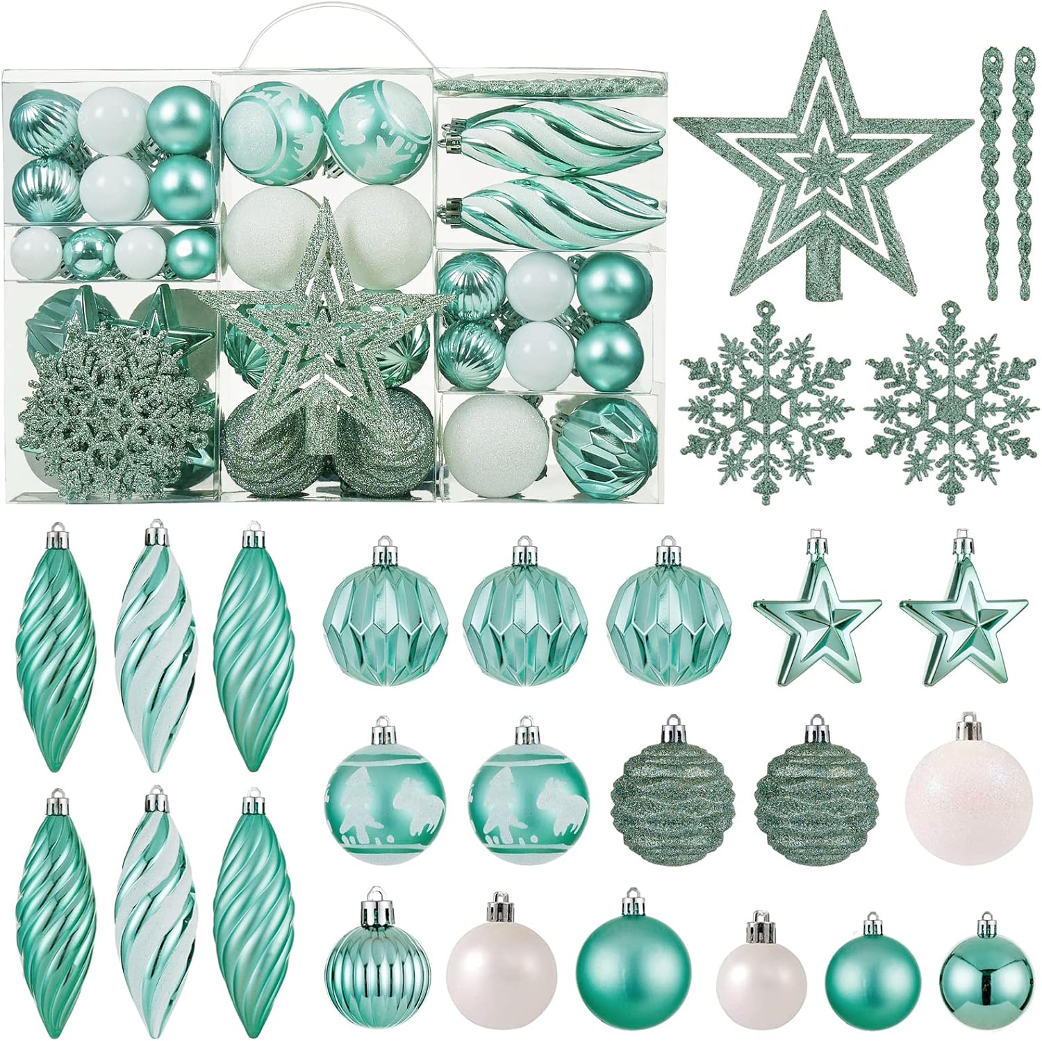 Ornaments - 100ct Christmas Ball Ornaments Set - Assorted Shatterproof Hanging Tree Ornament Set with Reusable Hand-held Gift Package for Xmas Tree Holiday Party and Home Decor (Mint Green)