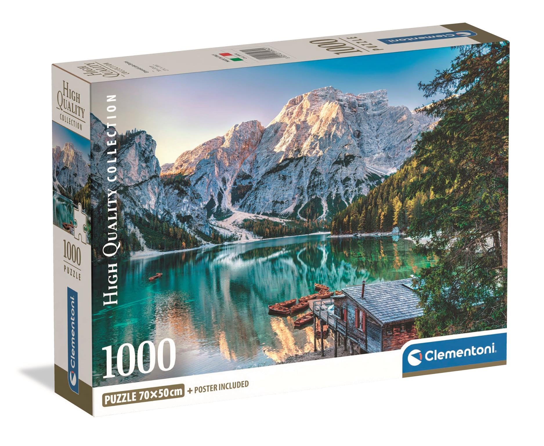 Clementoni Puzzle Emerald Braies Lake 1000 Teile Erwachsene - HQ Collection - 70 x 50 cm - Anspruchsvolles Puzzle 14-99 Jahre - 39934