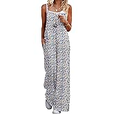 Ekouaer Womens Causal Sleeveless Jumpsuits Summer Boho Wide Leg Floral Rompers Overalls with Pockets