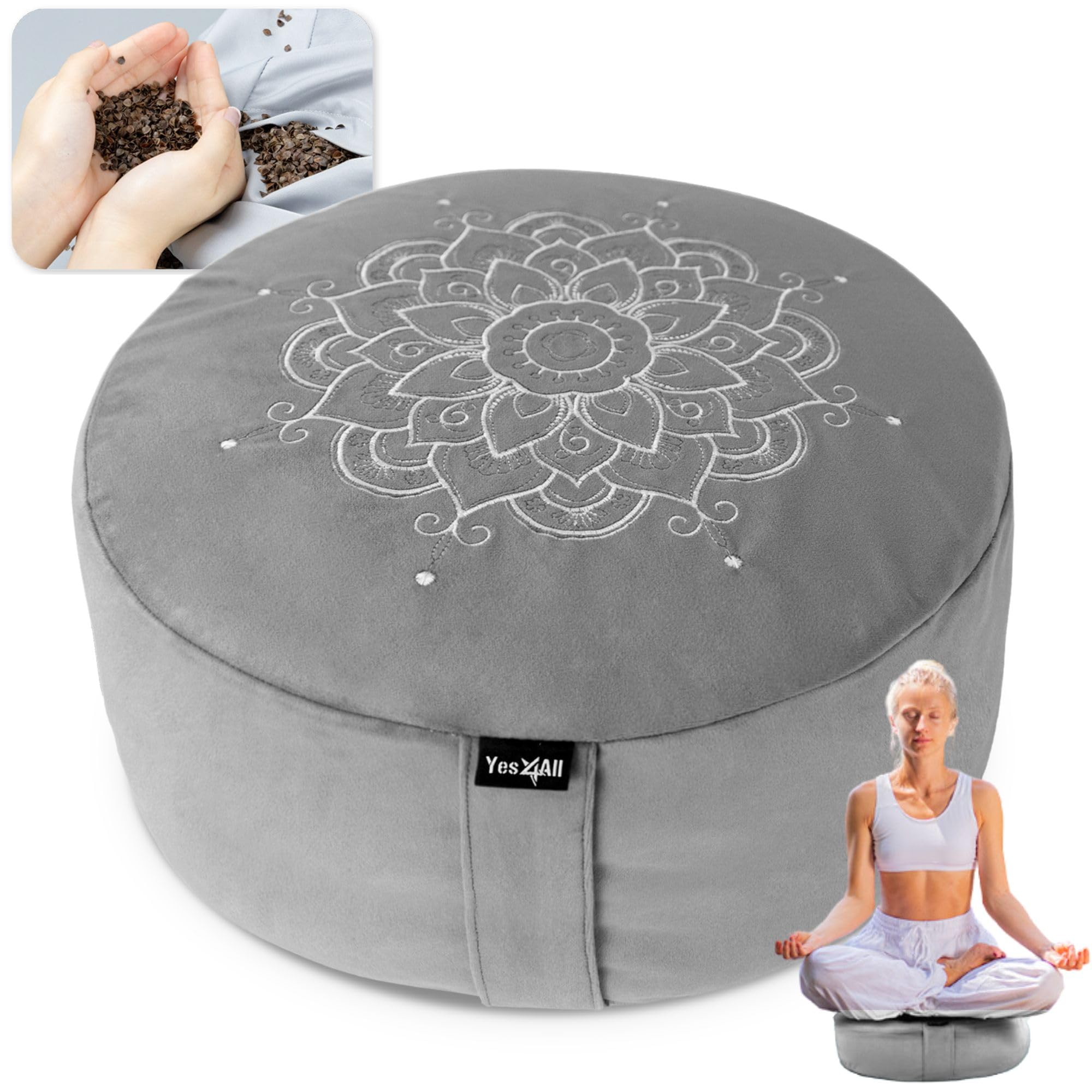 Yes4All Meditation Cushion, Floor Pillow Foam Zafu Buckwheat, Mandala Pattern Yoga Meditation Bolster Pillows, Floor Cushions