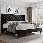 iPormis King Size Platform Bed Frame with Button Tufted Headboard, Upholstered Bed Frame with Solid Wooden Slats, 8" Underbed Space, No Box Spring Needed, Noise Free, Easy Assembly, Black