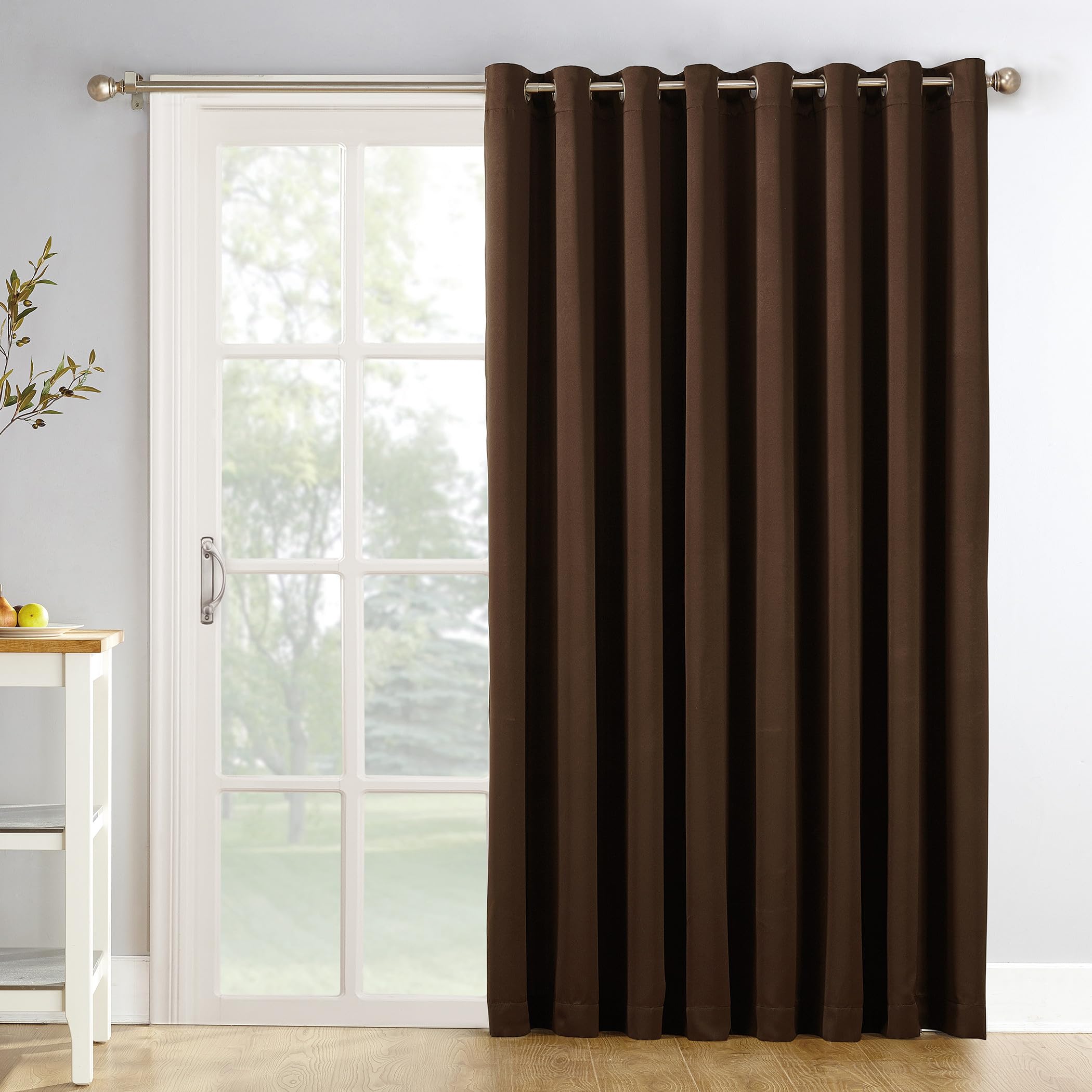 Sun Zero Easton Extra-Wide Blackout Grommet Sliding Patio Door Curtain Panel, Chocolate, 100" x 84"
