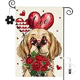 Baccessor Valentines Day Garden Flag 12.5 x 18 Inch, Love Confession Golden Retriever Dog Double Sided Burlap Small Yard Flag Anniversary Wedding Holiday Outdoor Outside Decor