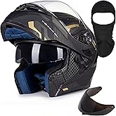 FIOEMI Modular Motorcycle Helmet | Black Medium Large XL | Extra Tinted Visor + Ski Mask | DOT Approved Full Face Flip Up | Dual Visor for Men & Women