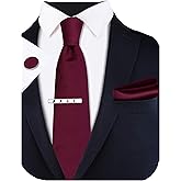GUSLESON New 3.15"（8cm） Solid Color Necktie and Pocket Square Cufflinks Clip Set