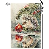 Jauageon Winter Hedgehog Garden Flag Merry Christmas Garden Flag Vertical Double Sided Rustic Farmland Burlap Yard Lawn Outdoor Decor 12.5x18"