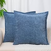 GLADTRAX Pack of 2, Blue Chenille Throw Pillow Covers 18x18 Inch Decorative Pillowcase Boho Farmhouse Cushion Covers Soft Couch Cushion Case for Couch Sofa Bedroom Living Room