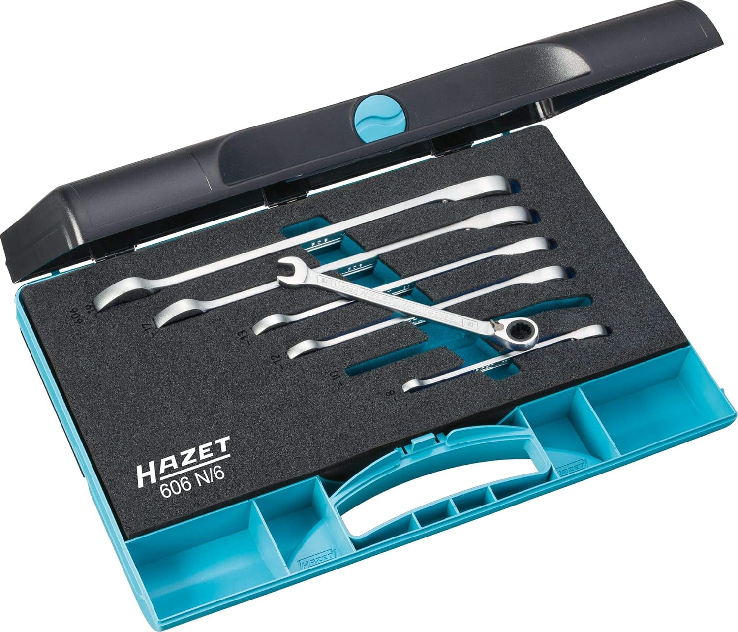 Hazet 606N/6 Ratcheting combination wrench set 6 pc metric with case 8