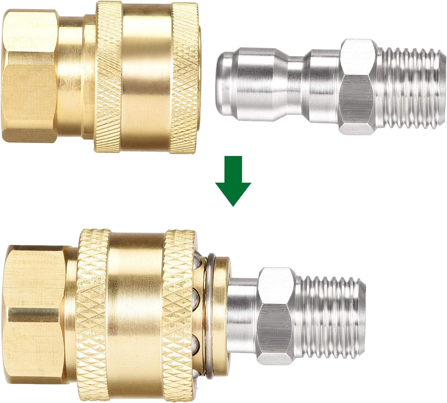 sourcing map Garden Hose Brass Quick Connect Set Fittings G1/4 Male & Female Thread Water Hose Connectors Pressure Washer Adapter - Image 5