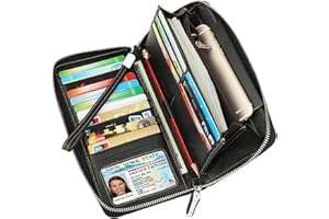 Lavemi Women's RFID Blocking 100% Leather Large Capacity Zip Around Wallet Phone Holder Clutch Travel Purse Wristlet