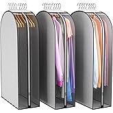 Liuoud 10" Gusseted Garment Bags for Hanging Clothes 40" Suit Bags for Open Closet Storage, Side Clear Clothing Cover for Coat, Dress, Jacket, Shirt, Fur Wardrobe Protector, 3 Packs, Grey