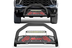 Nilight Bull Bar with Light fits 2019-2024 Chevy Silverado 1500(Excl. 19 LTD Classic) & GMC Sierra 1500(Excl. 19 LTD Classic) Front Bumper Grille Brush Push Guard with Skid Plate Licence Plate Hole