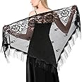Ladiery Triangle Lace Shawls and Wraps for Evening Dresses with Tassels for Evening Party Mesh Wedding Shawls