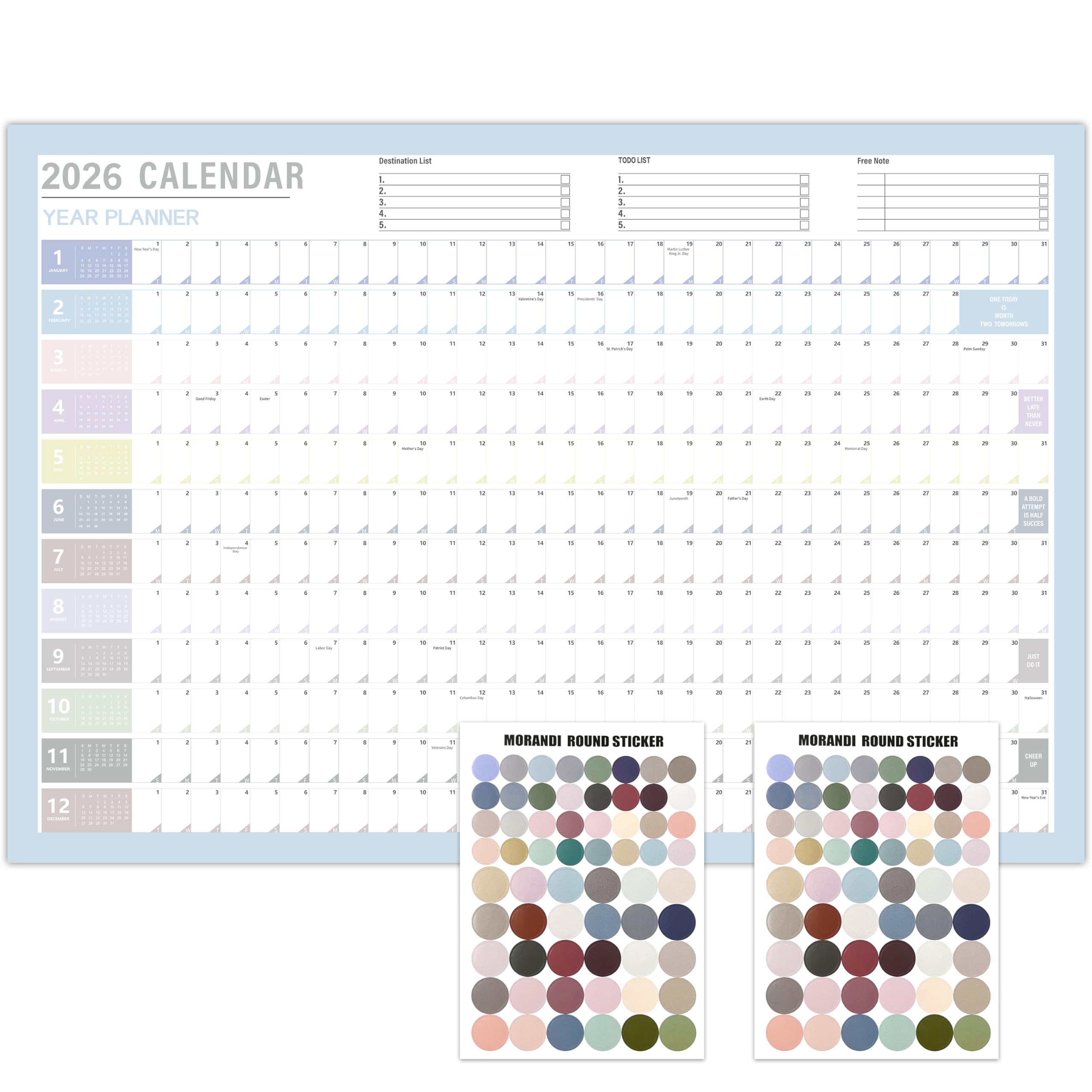 View 1 of 2026 Wall Calendar - Yearly Wall Calendar 2026, January 2026 - December 2026, 20.5"X 30" (Open), Full Year Calendar One Page, Annual Year Calendar with Stickers, Premium Paper, Holidays