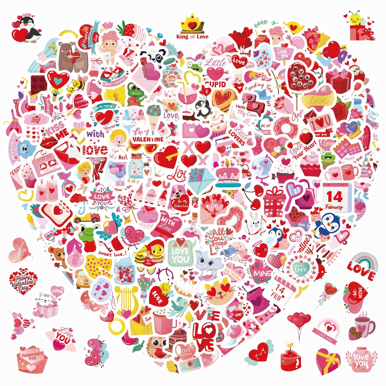Photo 1 of 240PCS Valentine Stickers, Non-Repeating Waterproof Vinyl Sticker for Water Bottles, Love Heart Stickers, Valentines Crafts Valentine's Day Gift Box Envelope Wedding Party Favors Decorations Supplies