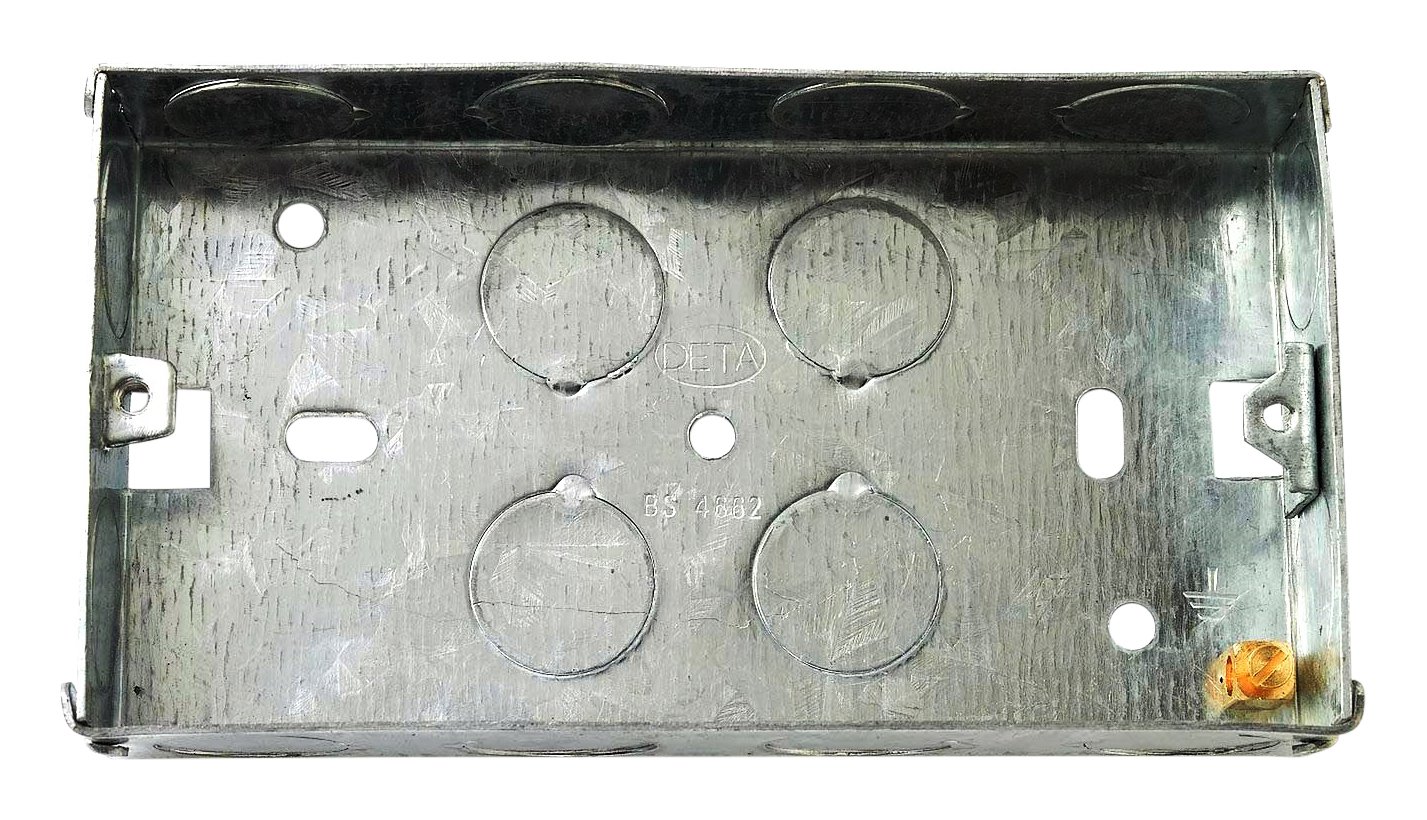 Merriway BH04063 47mm (1.7/8 inch) Depth Double 2-Gang Metal Flush Mount Back Pattress Box , Grey