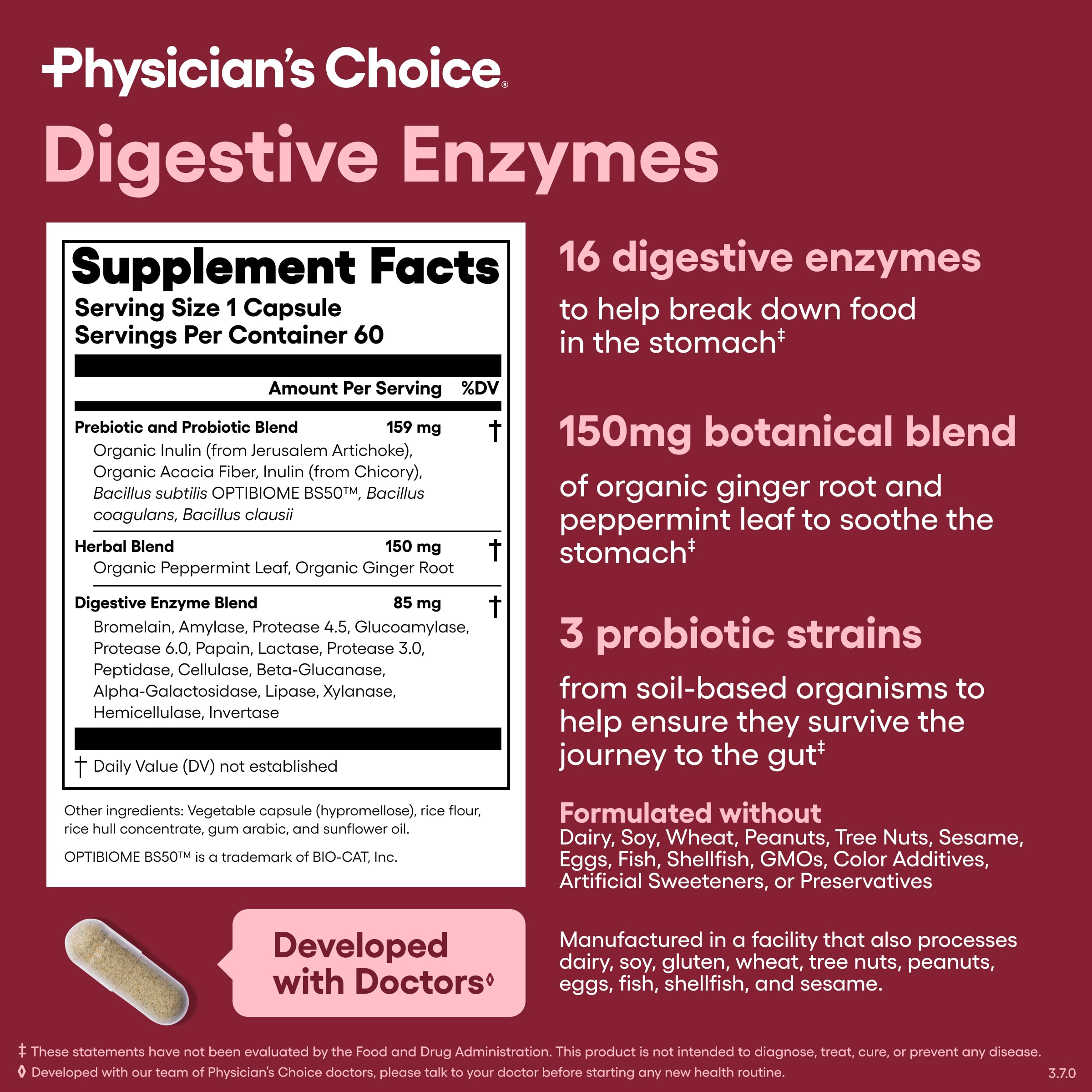  Physician's CHOICE Digestive Enzymes for Bloating & Digestion - 16 Enzymes with Organic Prebiotics & Probiotics for Gut & Digestive Health - Meal Time Discomfort Relief - Dual Action Support - 60 CT