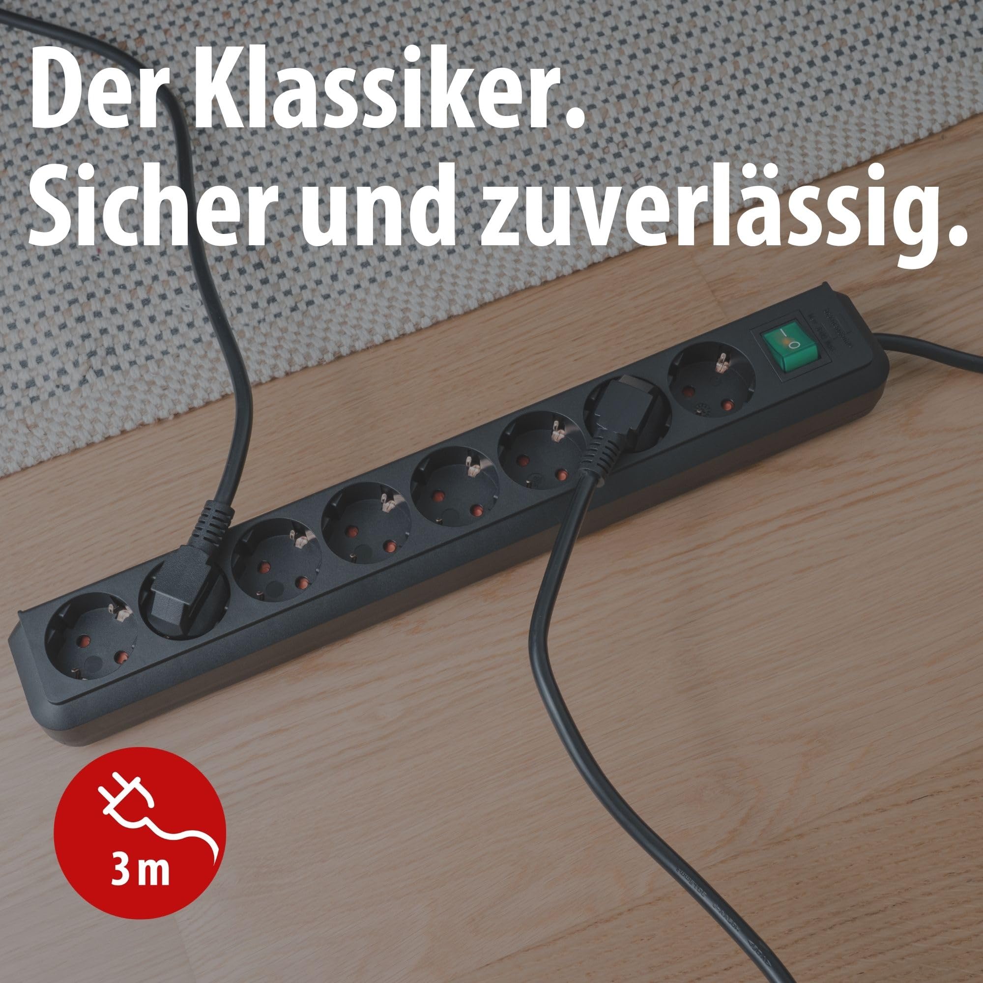 Brennenstuhl Eco-Line Steckdosenleiste 8-Fach (Steckerleiste mit erhöhtem Berührungsschutz, Schalter und 3m Kabel) schwarz 2