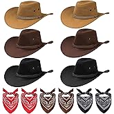Bskifnn 12 Pcs Cowboy Hat and Bandana Vintage Cowboy Costume Set Unisex Cowboy with Bandana Scarf Party Accessories 