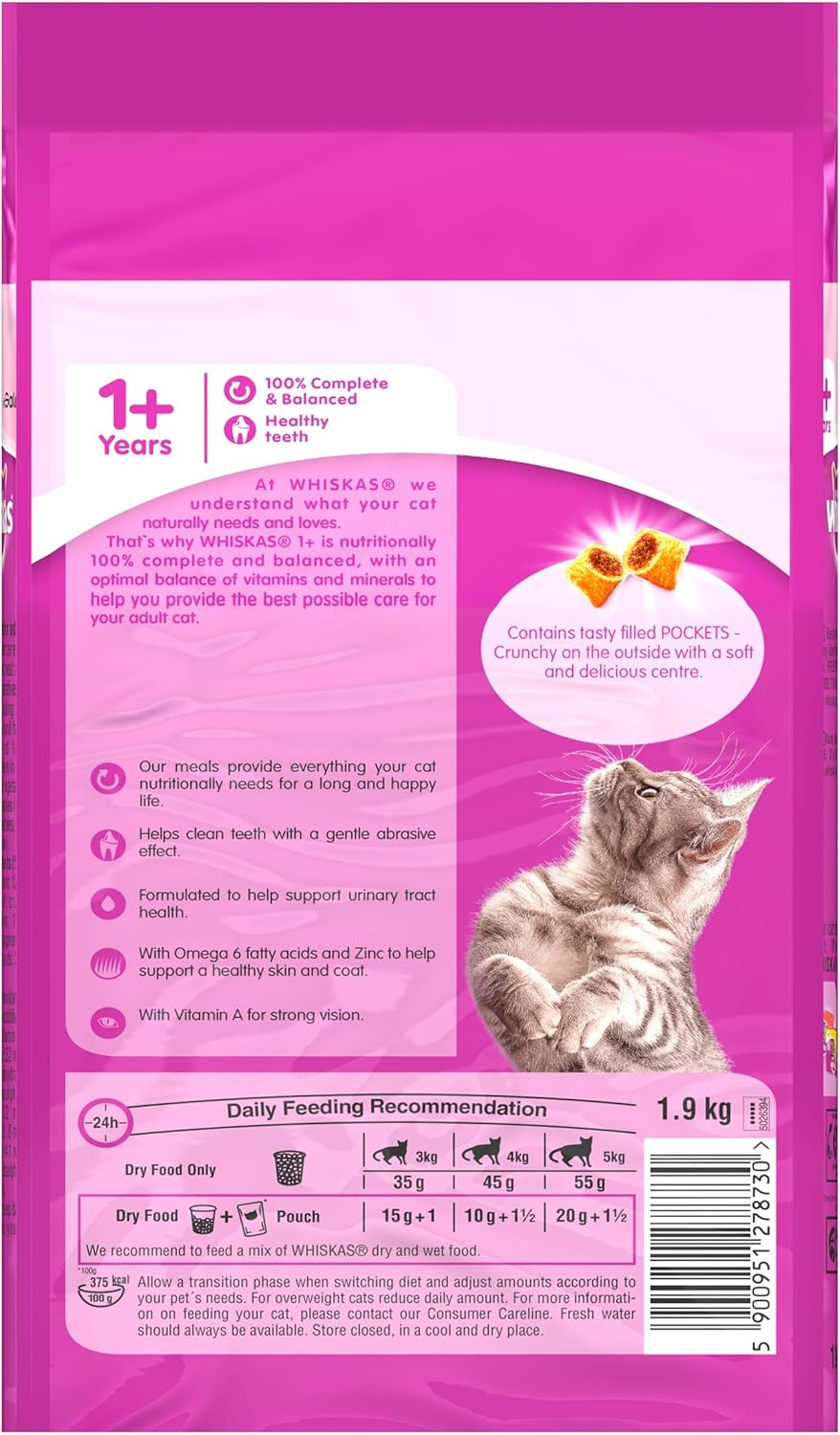 Whiskas 1+ - Dry Cat Food - for Adult Cats - with Salmon - 6 x 1.9 kg, 1.9 kg (Pack of 6) - Image 4
