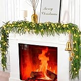 9FT Christmas Garlands Norfolk Pine Garland, Real Touch Artificial Winter Pine Garland, Green Artificial Greenery Garlands for Wall, Mantle, Table, Indoor, Outdoor Christmas Decorations