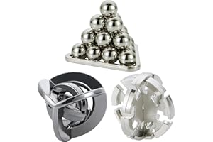 BLING MUSAE Brain Teaser Puzzles- 3 PCS Metal Puzzles Kit Metal Cast Puzzle Games Toys Unlock Interlock Puzzles Box Mind IQ Logic Test Disentanglement Games Toys for 15+ Adults Office Supplies WP140B