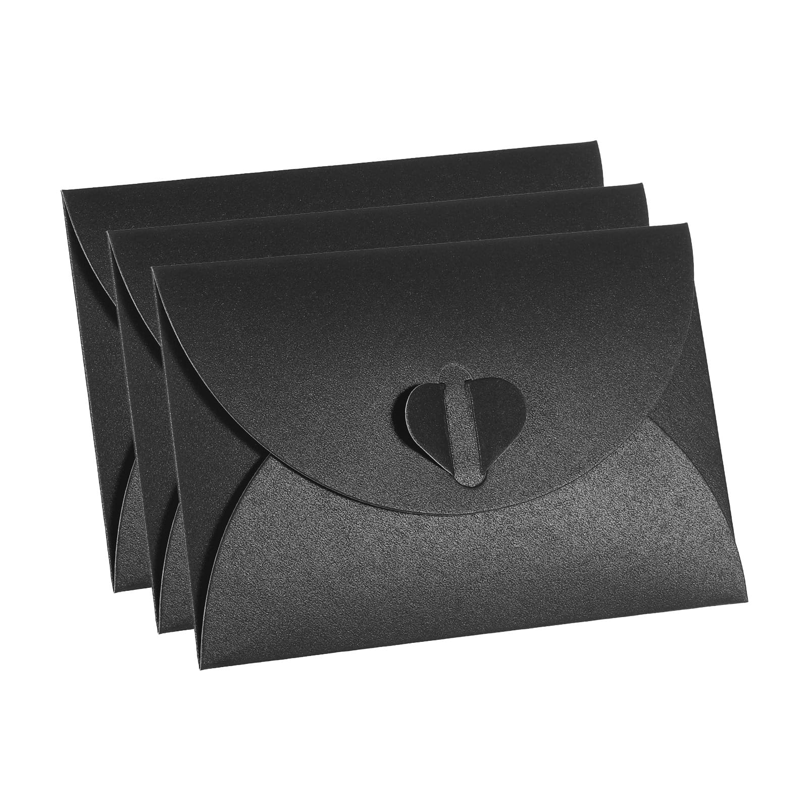 PATIKIL Gift Card Envelopes, 12 Pack Heart Shaped Clasp Small Gift Cards Holder Mini Envelope for Birthdays Weddings, Black